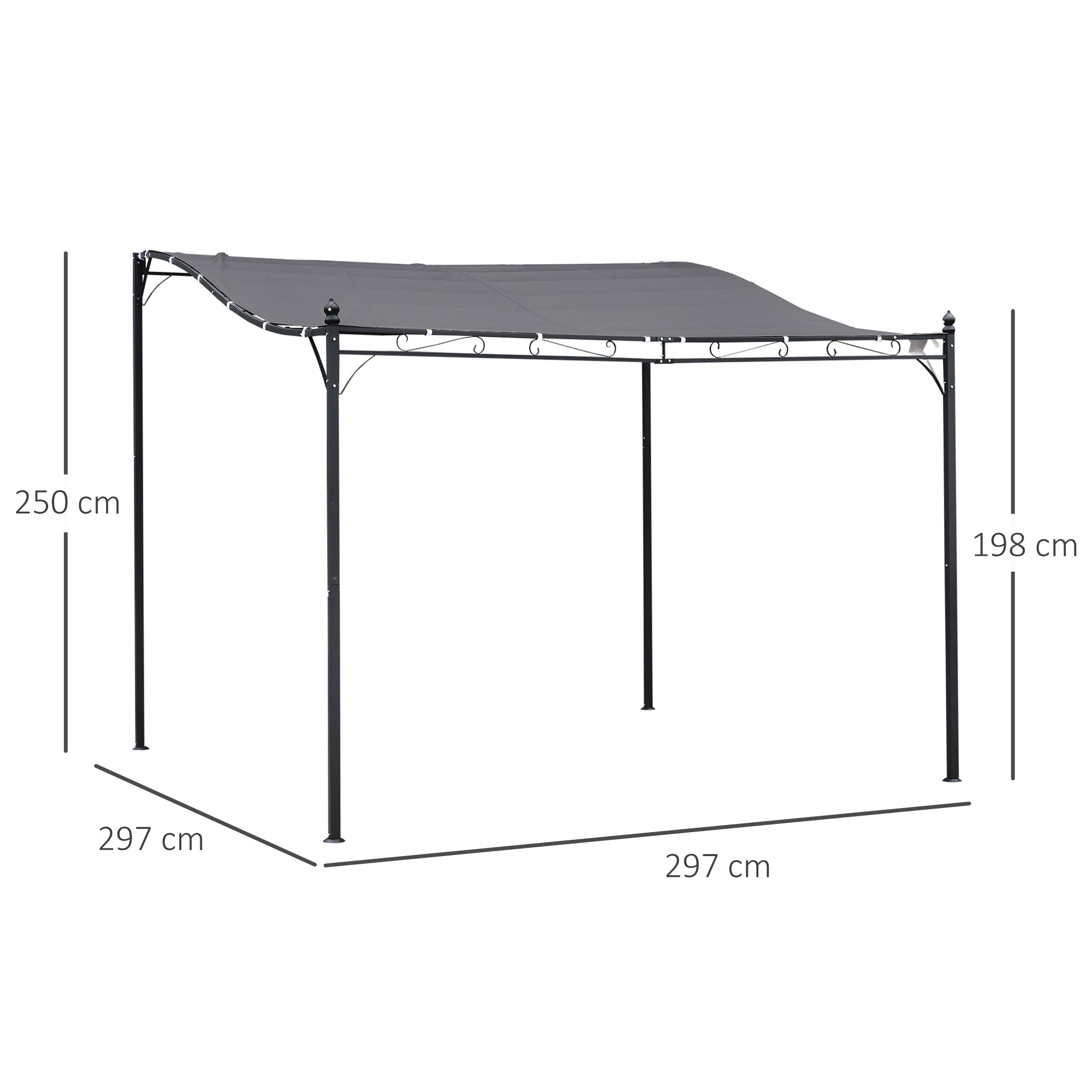 Pergola da Giardino 3x3m in Metallo e Poliestere Grigio