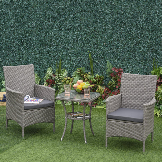 Set Tavolino e 2 Sedie da Giardino in Rattan Grigio