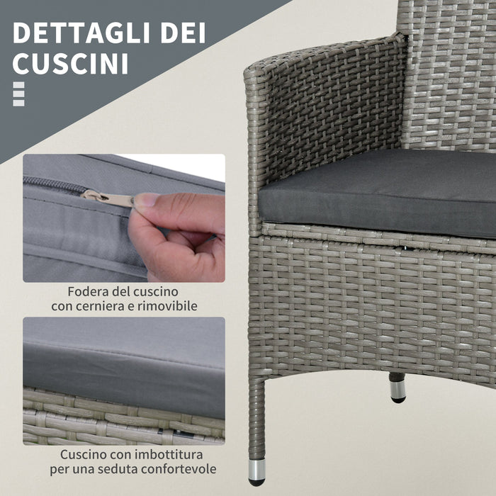 Set Tavolino e 2 Sedie da Giardino in Rattan Grigio