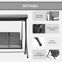 Dondolo 3 Posti da Giardino 196x128x172 cm in Metallo e Textilene Grigio Scuro