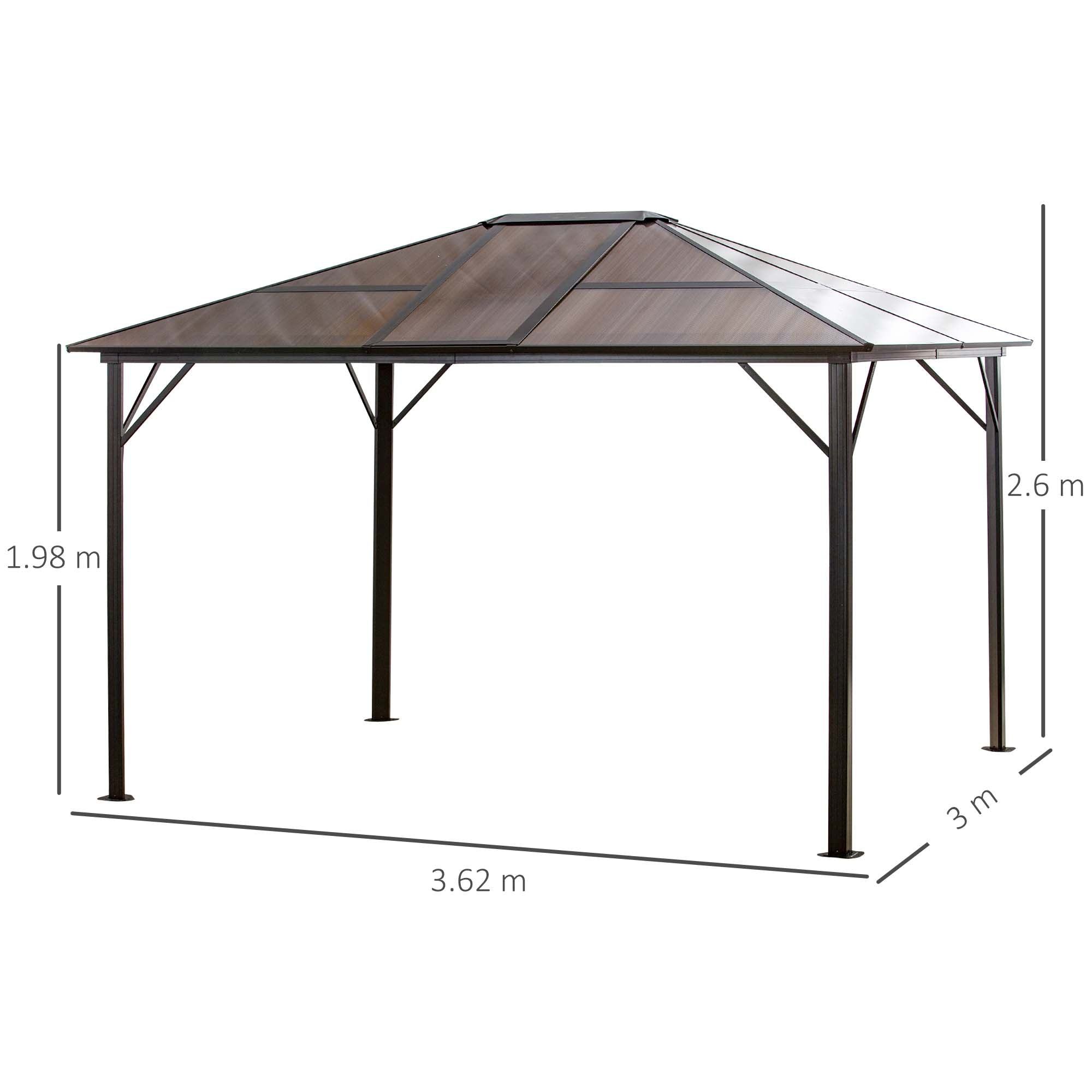 Gazebo da Giardino 3,45x2,8m con Tettuccio in Policarbonato Apribile Marrone