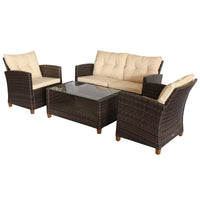 Set Salotto da Giardino Divano 2 Poltrone e Tavolino in Rattan Marrone e Beige