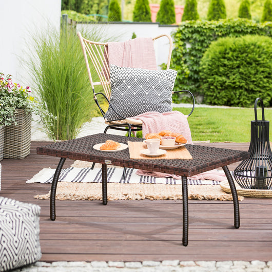 Tavolino Basso da Giardino 90x50x35 cm in Rattan Marrone