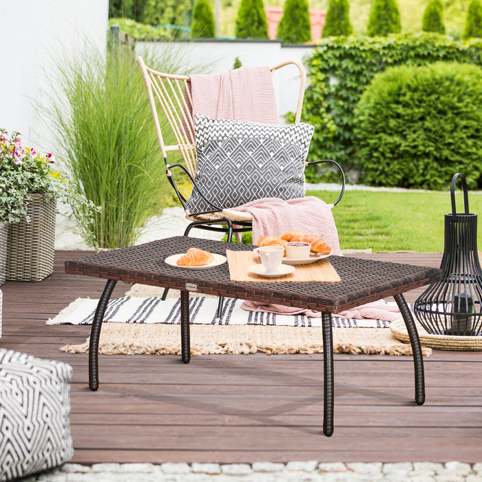 Tavolino Basso da Giardino 90x50x35 cm in Rattan Marrone