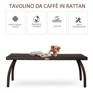 Tavolino Basso da Giardino 90x50x35 cm in Rattan Marrone