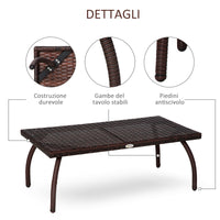 Tavolino Basso da Giardino 90x50x35 cm in Rattan Marrone