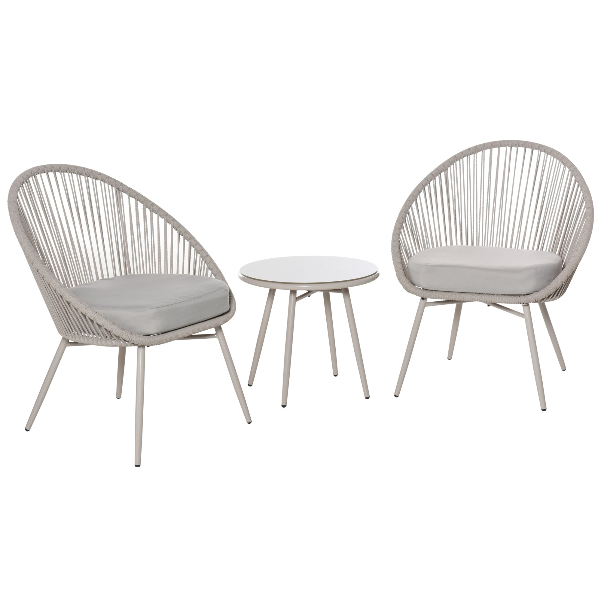 Set Salotto da Giardino 2 Poltrone e Tavolino in Rattan Bianco Crema