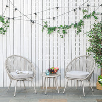 Set Salotto da Giardino 2 Poltrone e Tavolino in Rattan Bianco Crema