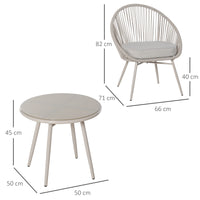 Set Salotto da Giardino 2 Poltrone e Tavolino in Rattan Bianco Crema