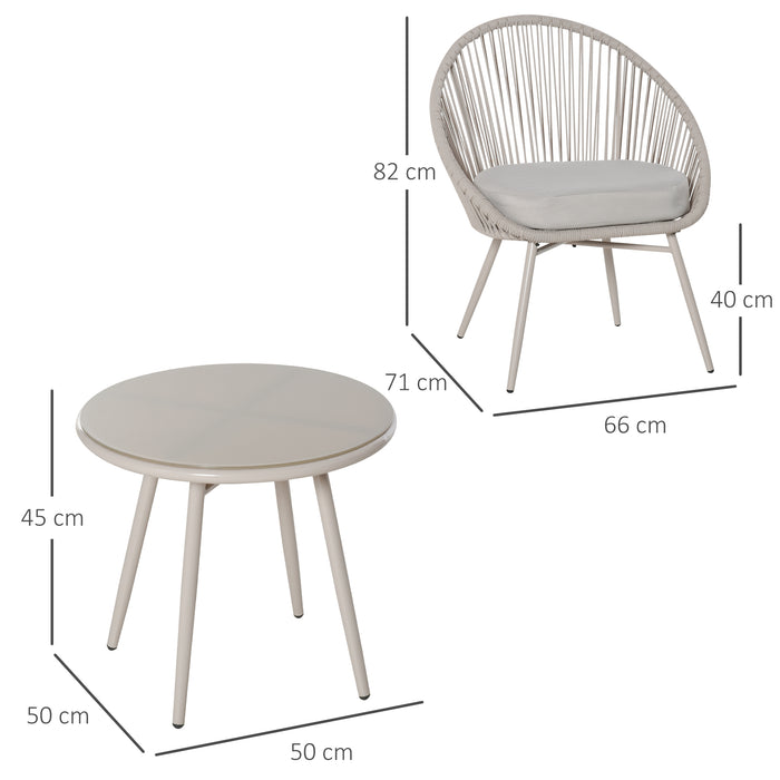 Set Salotto da Giardino 2 Poltrone e Tavolino in Rattan Bianco Crema