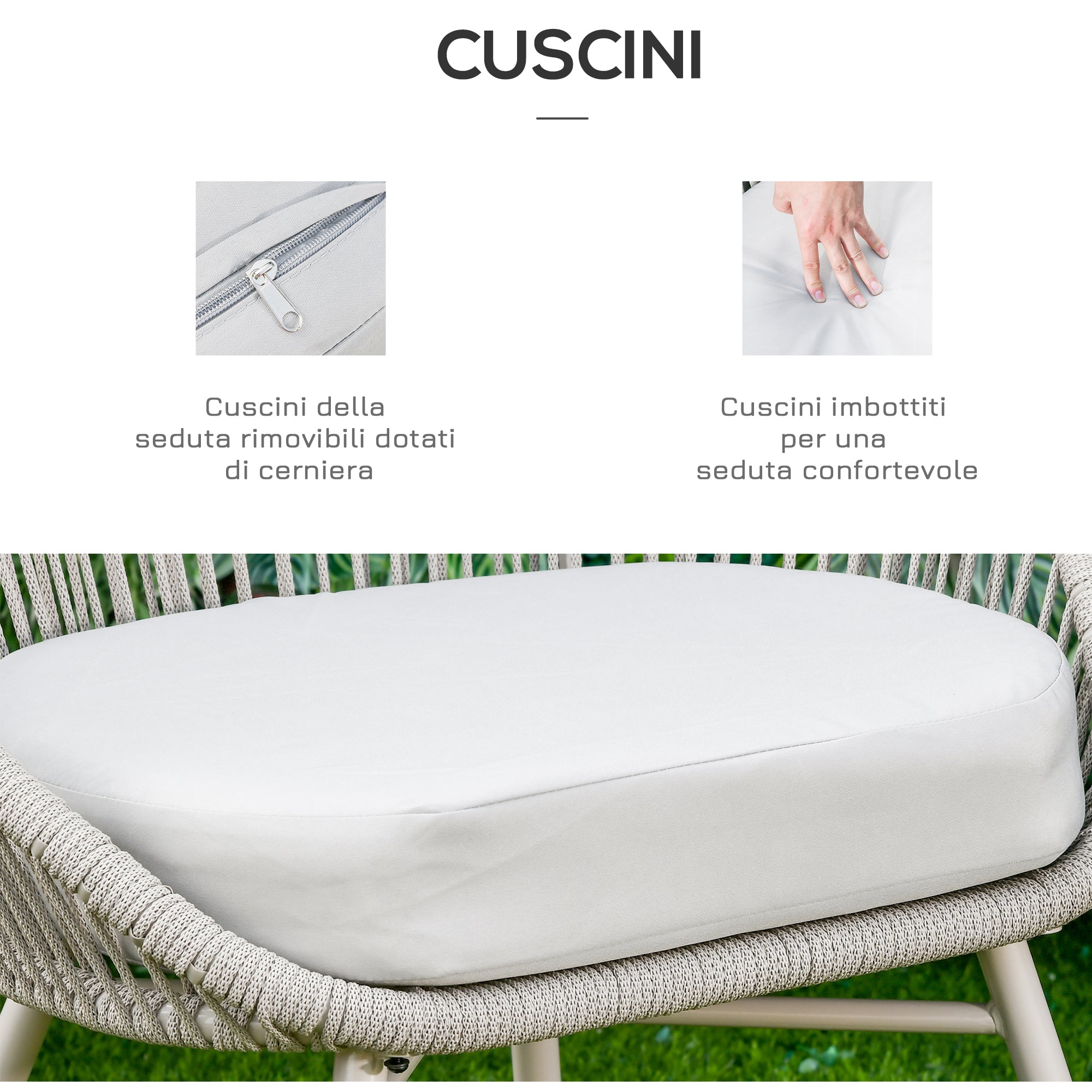 Set Salotto da Giardino 2 Poltrone e Tavolino in Rattan Bianco Crema