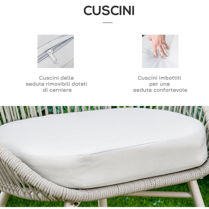 Set Salotto da Giardino 2 Poltrone e Tavolino in Rattan Bianco Crema