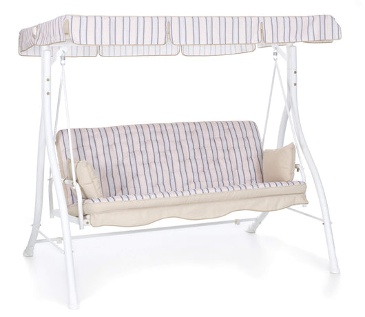 Dondolo 3 Posti da Giardino 198x140x174 cm Schienale Reclinabile per Funzione Letto Zanzibar Bianco