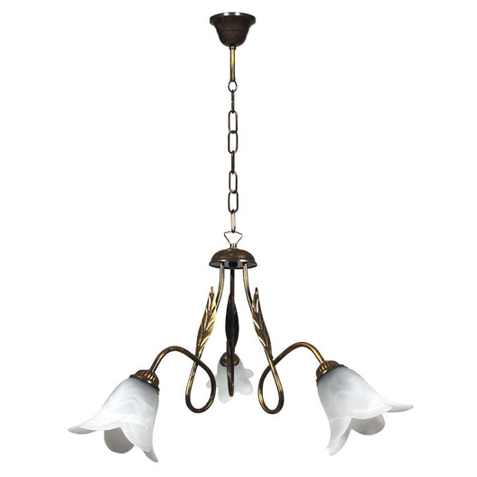 Lampadario 3xE14 Montatura Marrone Oro Vetro Spugnato Bianco E-Energy Amelia