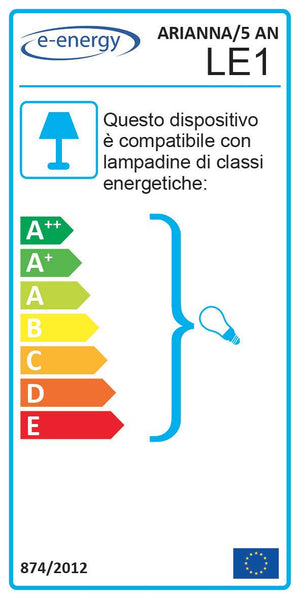 Lampadario 5xE14 Montatura Anticata Vetro Paglierino E-Energy Arianna