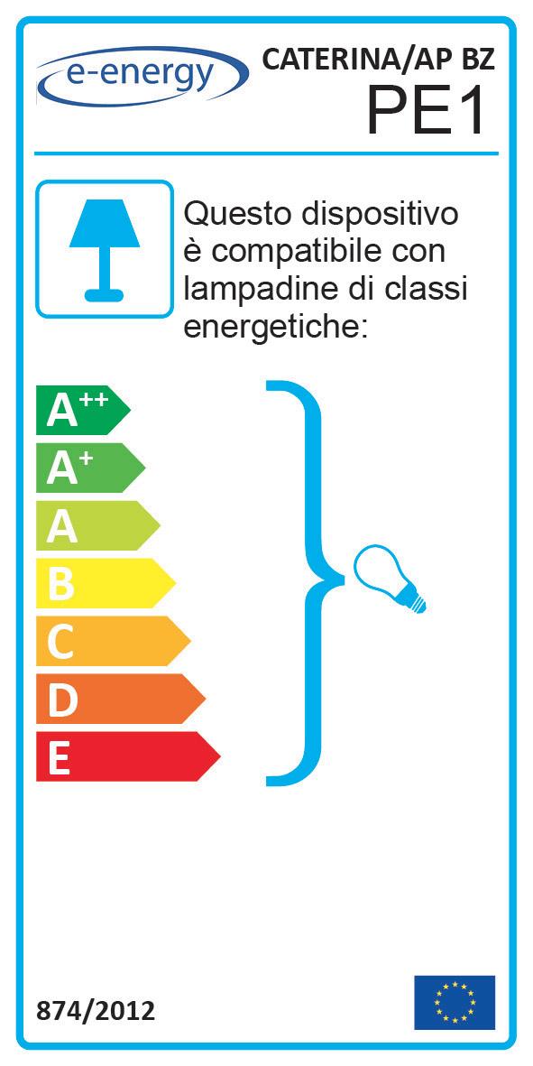 Applique 1xE27 Ganci Bz Vetro Lastra Bianco Decorato Rose E-Energy Caterina