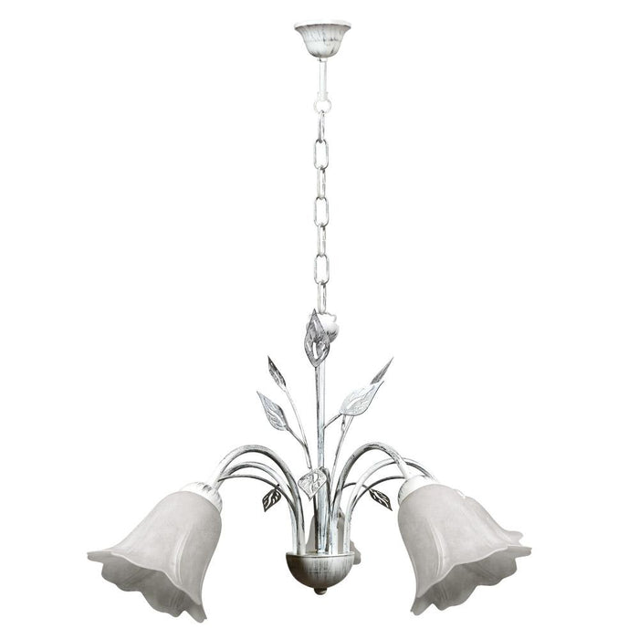 Lampadario 5xE14 Montatura Bianco Argento Vetro Spugnato Bianco E-Energy Teresa