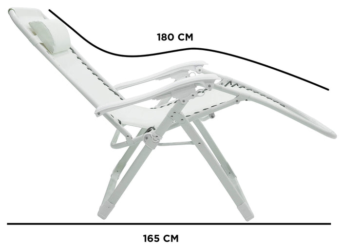 Sedia Sdraio Zero Gravity Reclinabile Pieghevole in Acciaio e Textilene Ariel Bianca