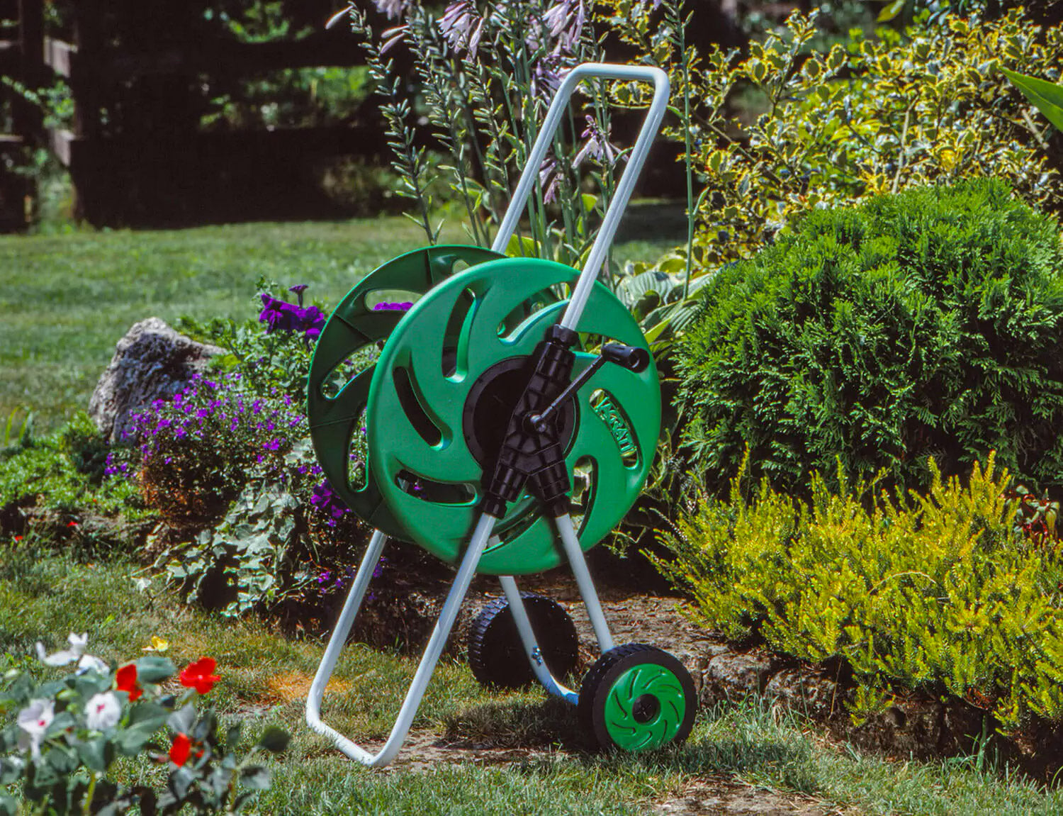 Carrello Avvolgitubo Manuale 80 mt in Acciaio e Plastica Arancione