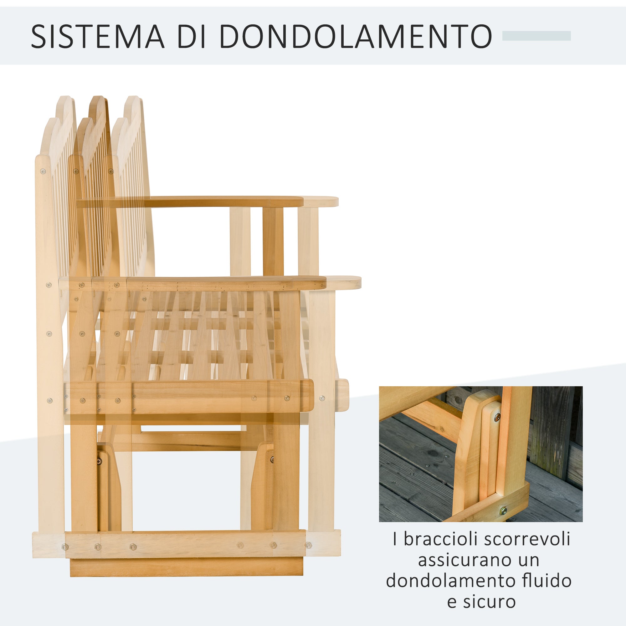 Panchina Dondolo da Giardino 2 Posti 132x51x95,5 cm in Legno di Abete