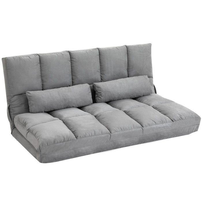 Divano Letto Pieghevole da Pavimento 130x73x60 cm Schienale Reclinabile Grigio Chiaro