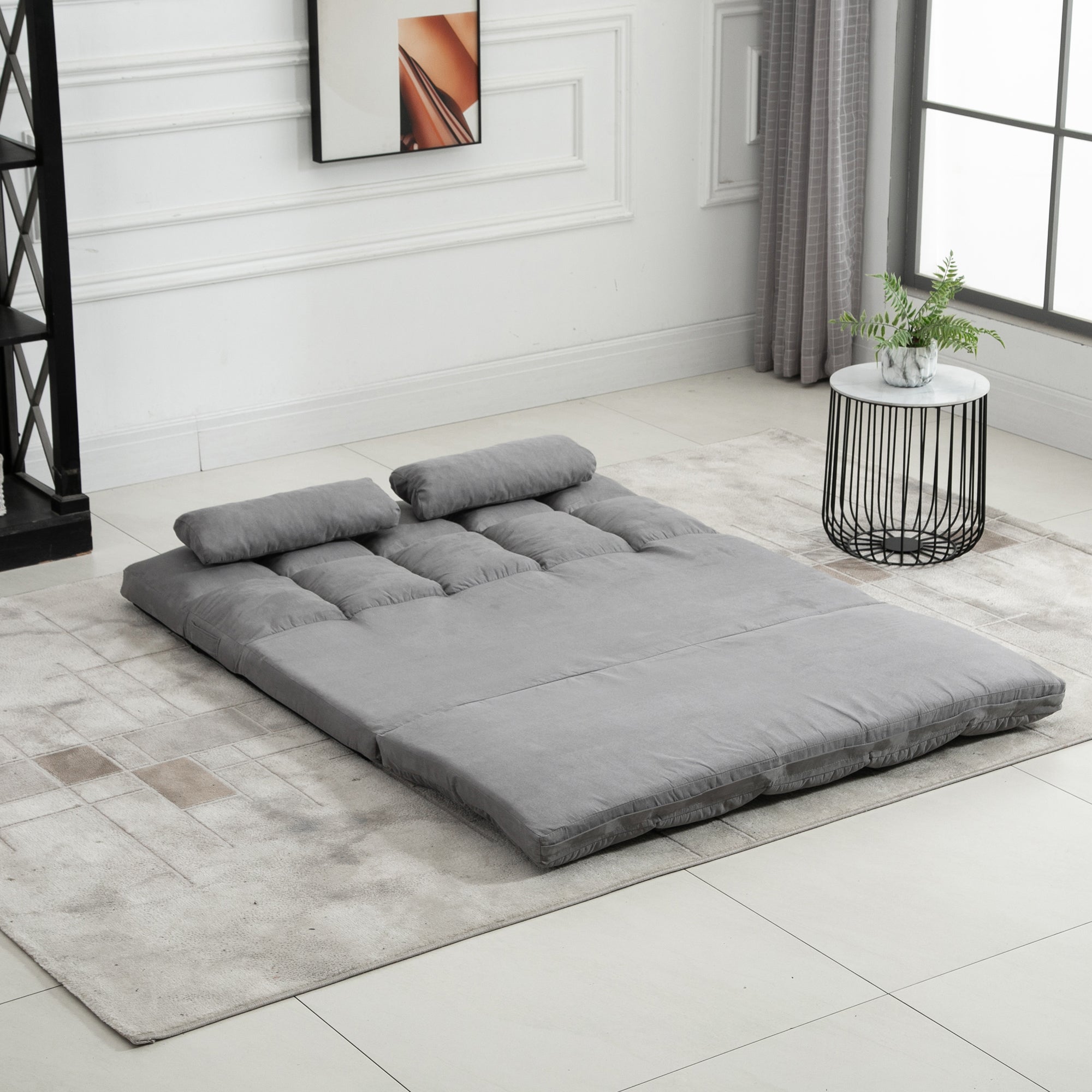 Divano Letto Pieghevole da Pavimento 130x73x60 cm Schienale Reclinabile Grigio Chiaro