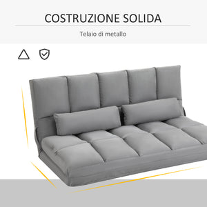 Divano Letto Pieghevole da Pavimento 130x73x60 cm Schienale Reclinabile Grigio Chiaro