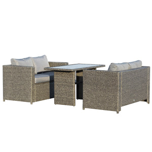 Set Salotto da Giardino 2 Divani 1 Tavolo in Rattan Grigio-Nero