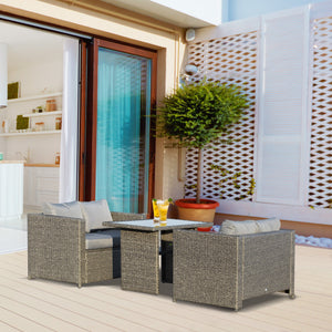 Set Salotto da Giardino 2 Divani 1 Tavolo in Rattan Grigio-Nero