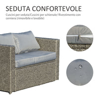 Set Salotto da Giardino 2 Divani 1 Tavolo in Rattan Grigio-Nero