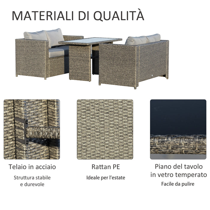 Set Salotto da Giardino 2 Divani 1 Tavolo in Rattan Grigio-Nero