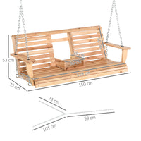 Dondolo 3 Posti Sospeso 150x75x53 cm con Tavolino Pieghevole in Legno