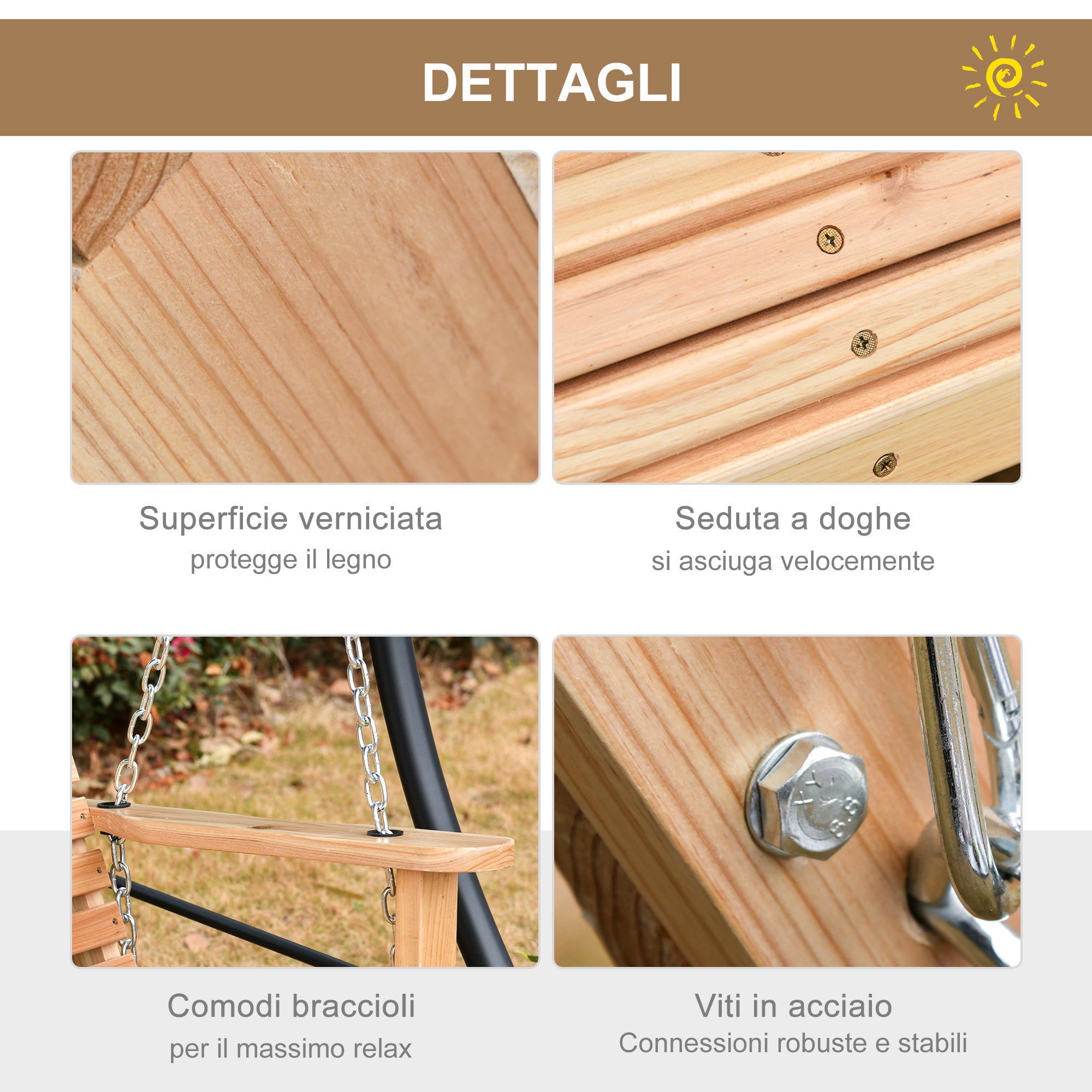 Dondolo 3 Posti Sospeso 150x75x53 cm con Tavolino Pieghevole in Legno