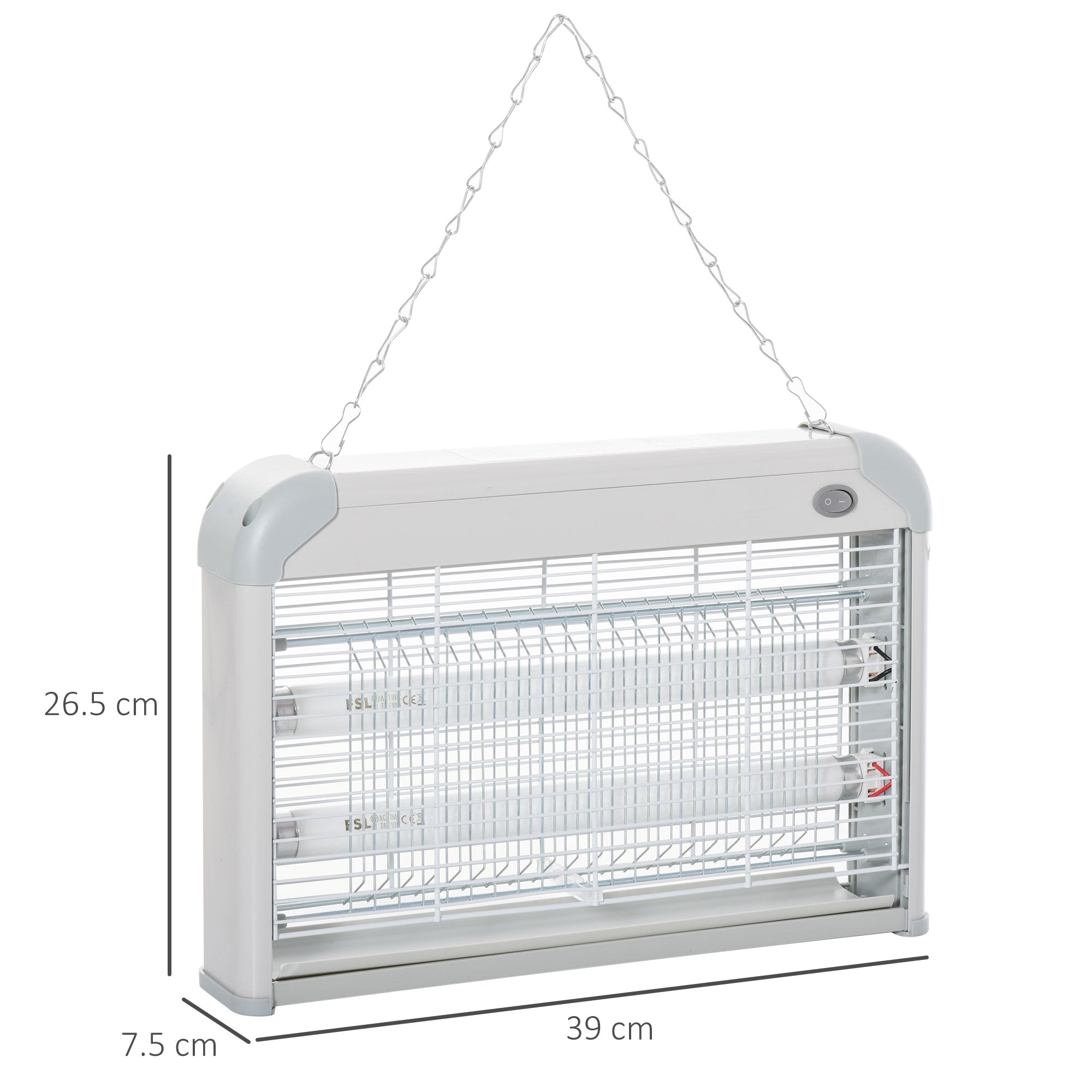 Zanzariera Elettrica 2 Lampade LED 20W Bianco e Grigio