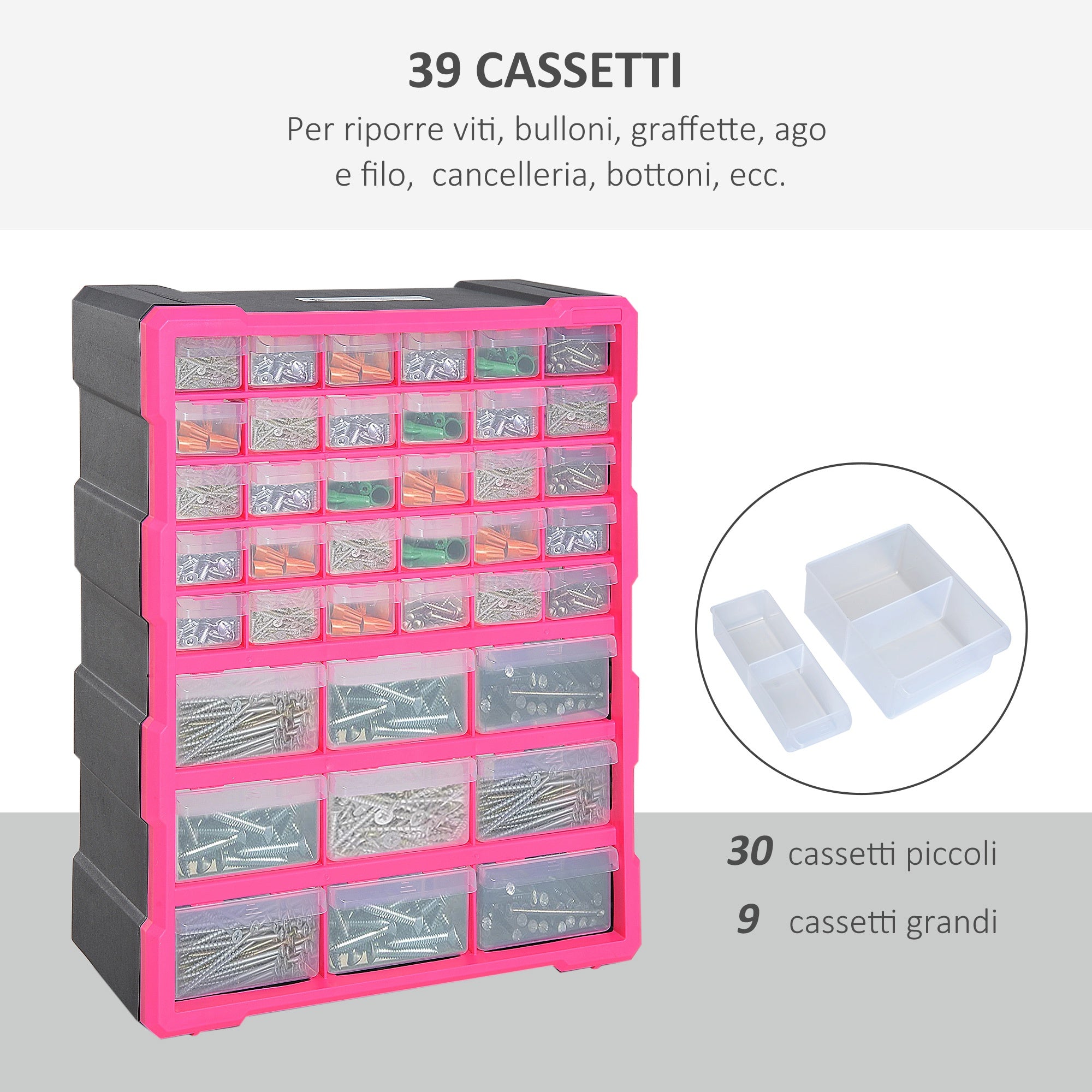 Cassettiera Portaminuterie 39 Cassetti 38x16x47,5 cm in Polipropilene Rosa