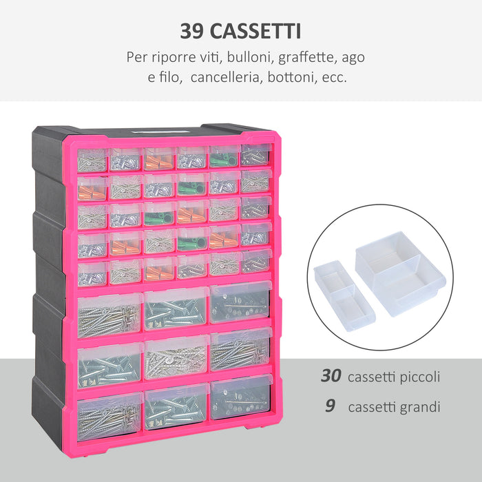 Cassettiera Portaminuterie 39 Cassetti 38x16x47,5 cm in Polipropilene Rosa