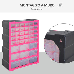 Cassettiera Portaminuterie 39 Cassetti 38x16x47,5 cm in Polipropilene Rosa