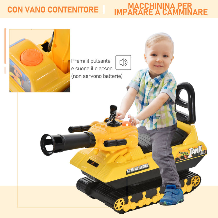 Carro Armato Cavalcabile per Bambini con Cannone Spara Palline Giallo