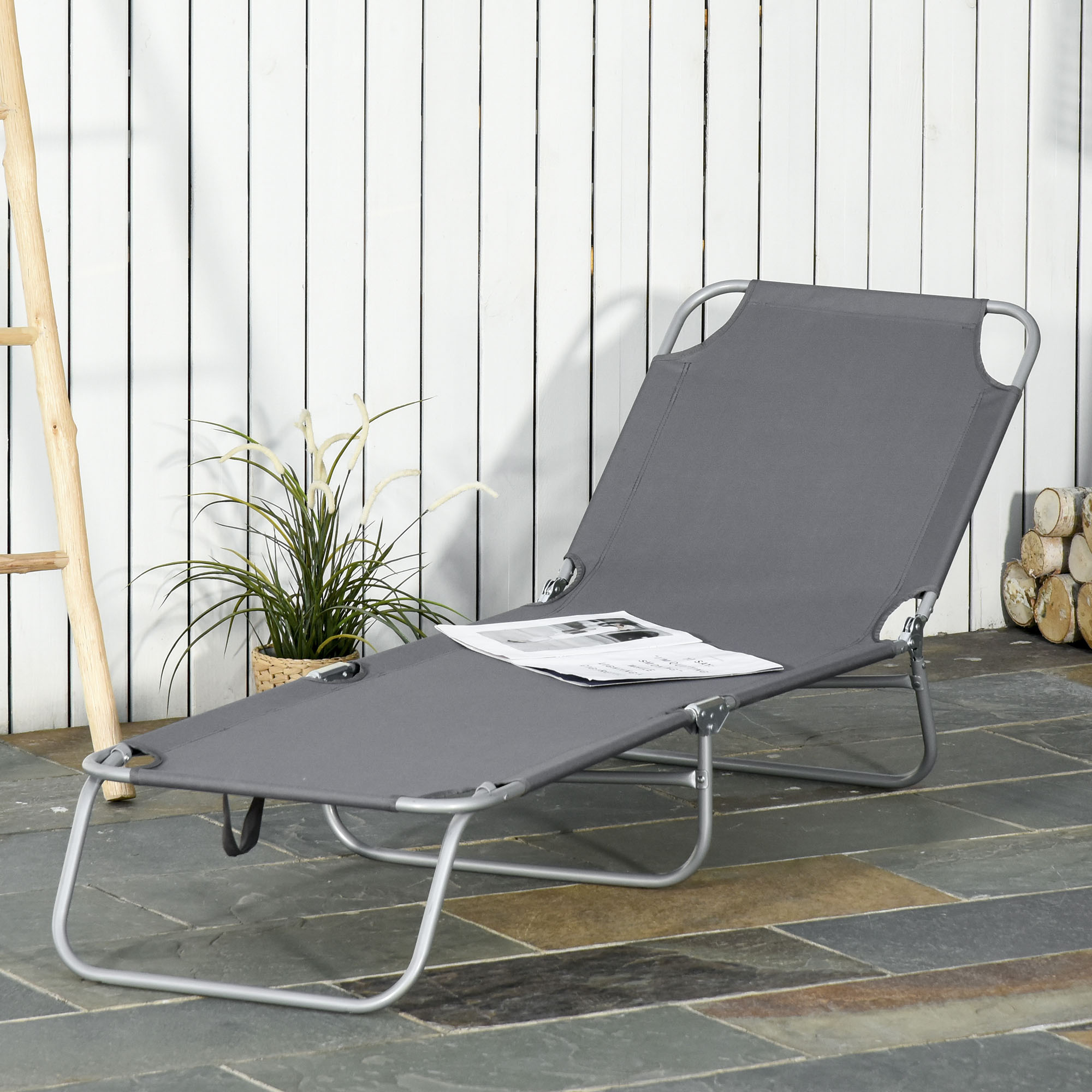 Lettino Prendisole Pieghevole da Giardino 180x55x24 cm in Metallo e Tessuto Oxford Grigio