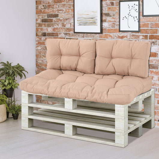 Set 3 Cuscini Seduta e 2 Schienali per Pallet in Poliestere Imbottito Beige