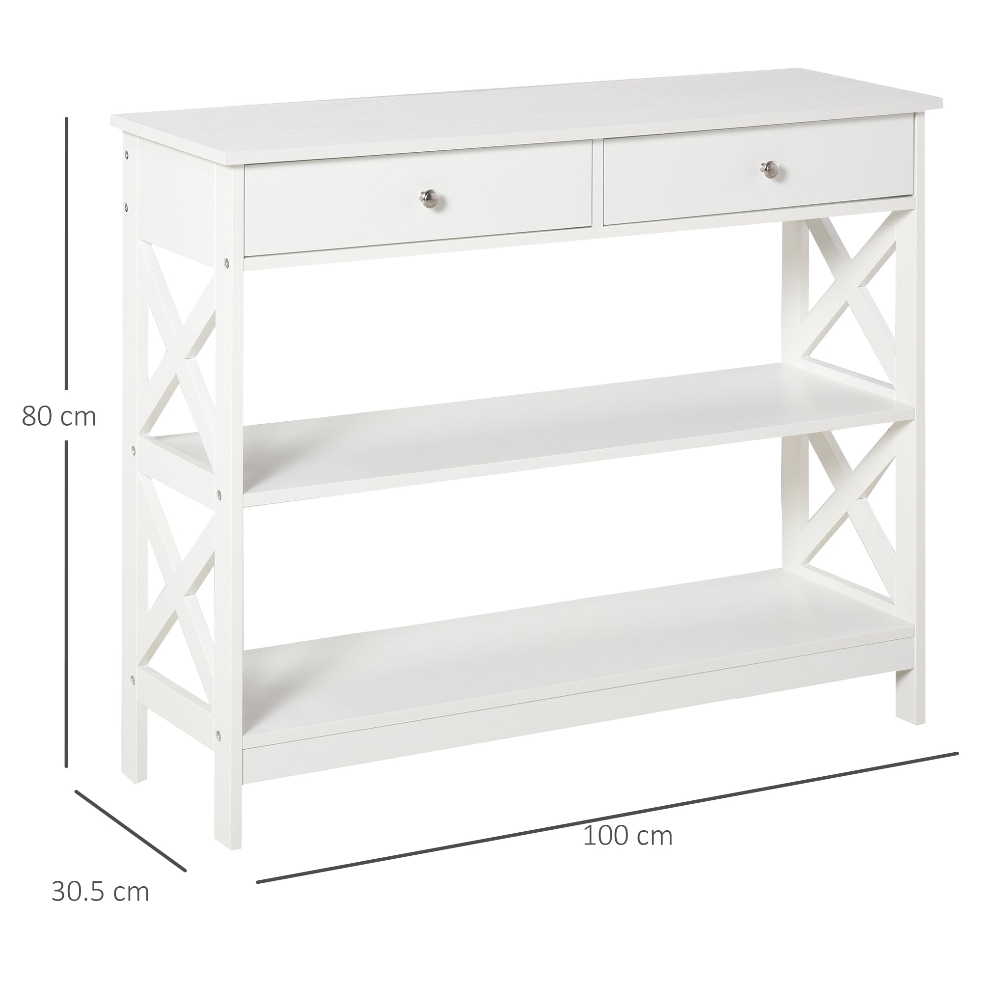 Consolle Ingresso 2 Cassetti 100x30,5x80 cm in MDF Bianco