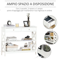 Consolle Ingresso 2 Cassetti 100x30,5x80 cm in MDF Bianco