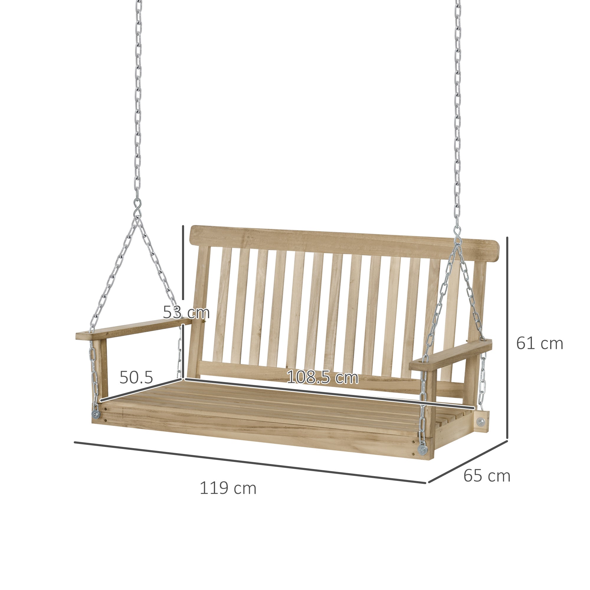 Dondolo 2 Posti Sospeso 119x65x61 cm in Legno