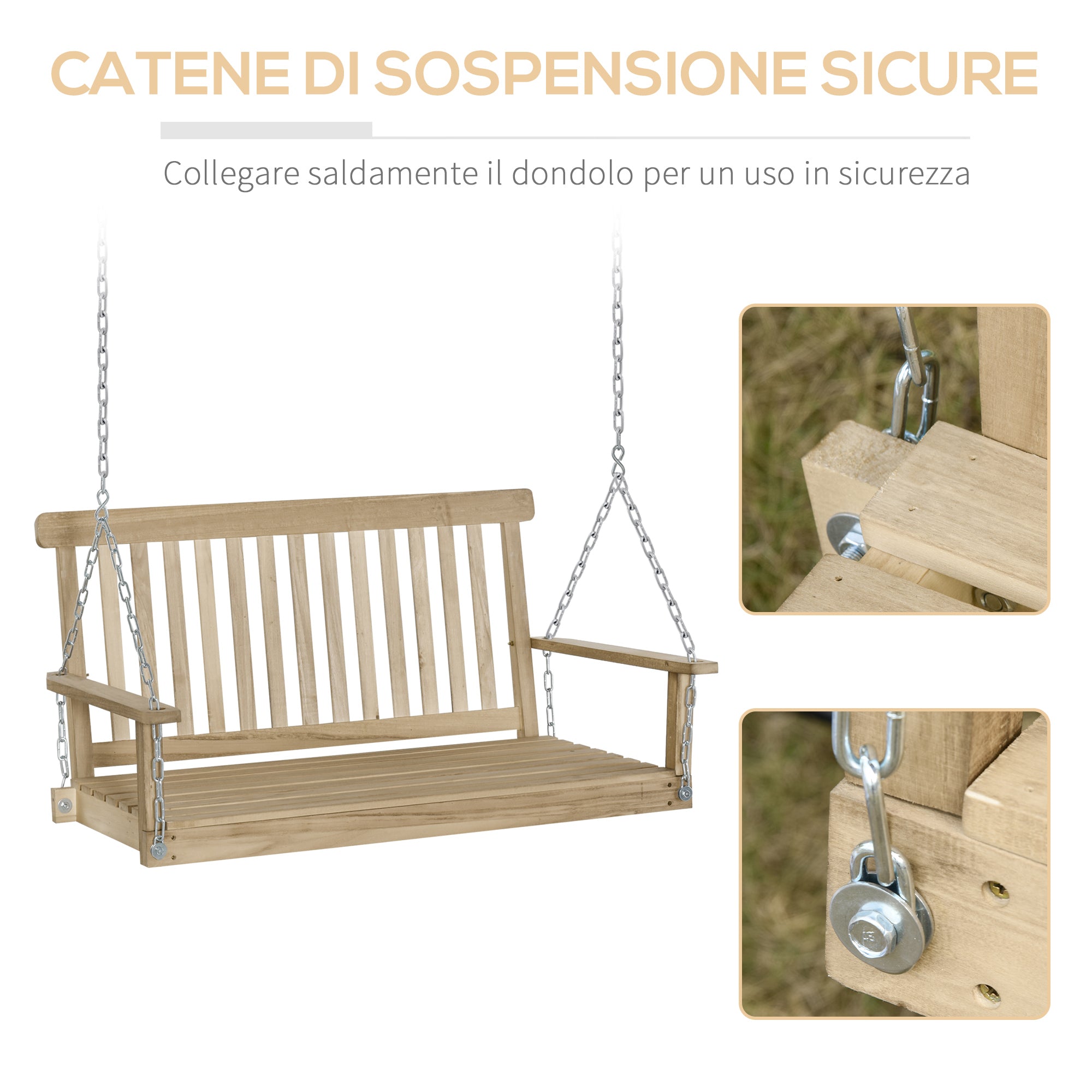 Dondolo 2 Posti Sospeso 119x65x61 cm in Legno