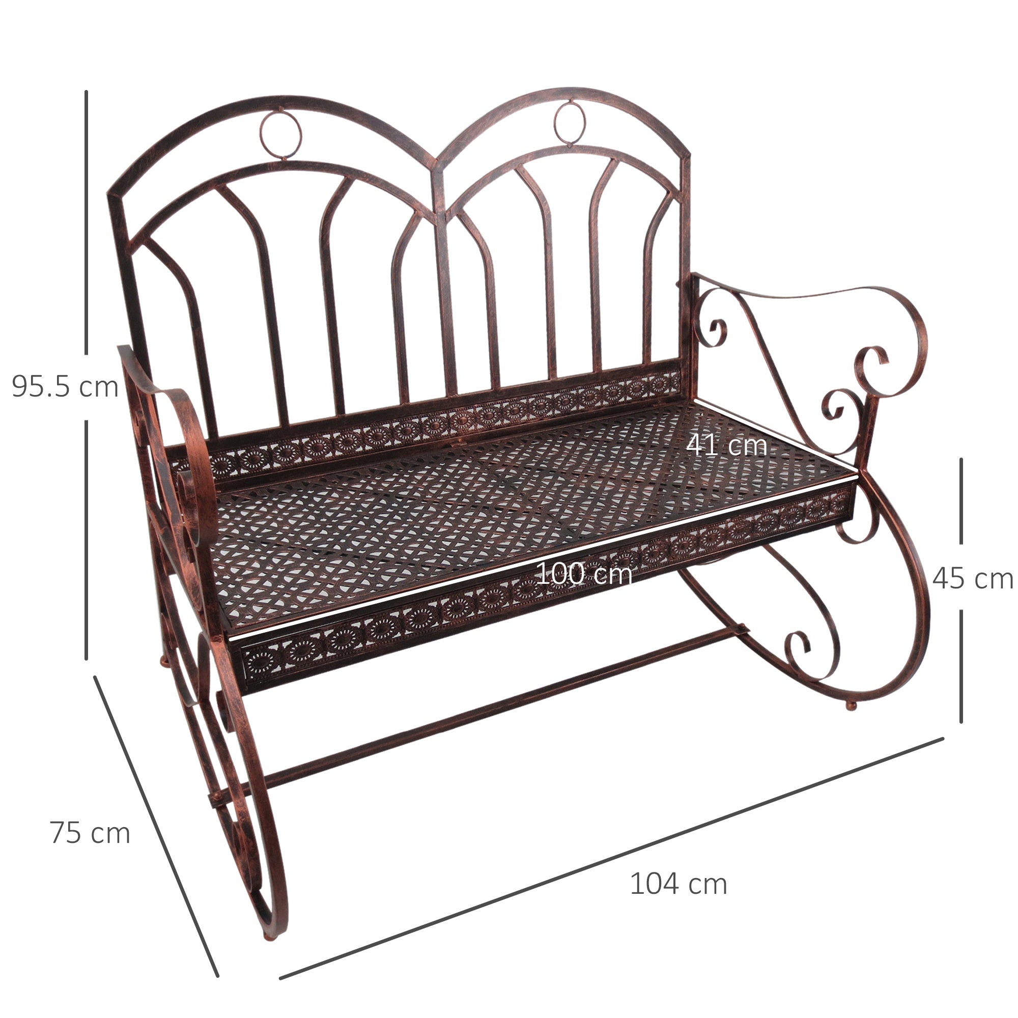 Panchina 2 Posti da giardino 104x75x95,5 cm in Metallo Bronzo