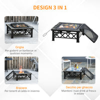 Berbecue a Legna 76x76x47 cm in Metallo Nero