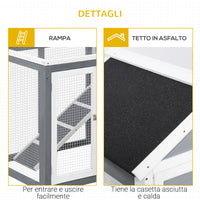 Conigliera Gabbia per Conigli 122x62,6x92 cm in Legno Grigio e Bianco