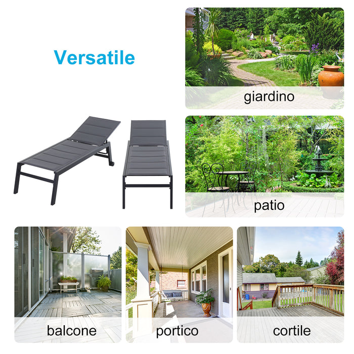 Lettino Prendisole da Giardino 72x168x102 cm in Alluminio e Textilene Grigio