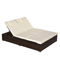 Lettino Prendisole Doppio da Giardino 196x137x36,5 cm con Tettuccio in Rattan Marrone e Crema