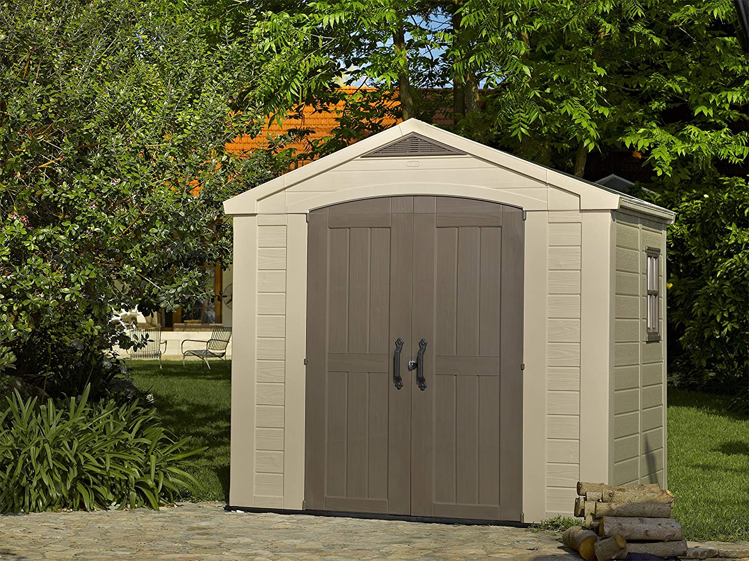 Casetta da Giardino Porta Attrezzi 265,5x243x182 cm in Resina Keter Factor 8x6 Beige